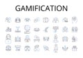 Gamification line icons collection. Skill-building, Puzzle-solving, Engagement strategy, Behavior modification