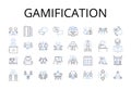Gamification line icons collection. Skill-building, Puzzle-solving, Engagement strategy, Behavior modification