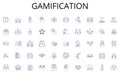 Gamification line icons collection. Connections, Nerking, Online, Internet, Social media, Communication, Collaboration