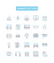 Gamification vector line icons set. Gamification, play, game, engagement, motivation, reward, level illustration outline