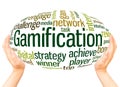 Gamification word cloud hand sphere concept Royalty Free Stock Photo