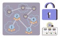 Gamified cybersecurity network map with AI and lock icon visuals for educational platforms Royalty Free Stock Photo