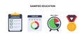 Gamified education concept with learning checklist, timeline, skill level meter, and medal Royalty Free Stock Photo