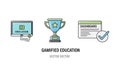 Gamified education concept with video lesson, trophy, and dashboard vector icons Royalty Free Stock Photo