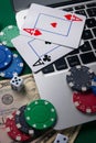 Gaming business. Internet betting services. Gambling on the site and winning money. Play poker online. Vertical frame Royalty Free Stock Photo