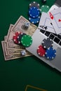 Gaming business. Internet betting services. Gambling on the site and winning money. Play poker online. Vertical frame Royalty Free Stock Photo