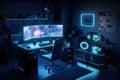 Gaming Cave: Capture a set of images that showcase a dark, immersive gaming cave. Generative AI