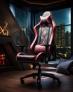 Gaming chair, confortable leather red and black gaming chair, Generative AI Royalty Free Stock Photo