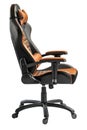 This gaming chair features a sleek combination of black and tan leather, designed for ultimate comfort during intense gaming or Royalty Free Stock Photo