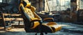 Gaming Chair in Yellow and Black Spotlight - AI Generated