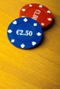 Gaming chips on wood Royalty Free Stock Photo