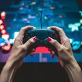 Gaming closeup Hands hold video game controller immersive experience