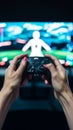 Gaming closeup Hands hold video game controller immersive experience