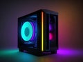 Gaming Computer Cabinet With RGB LED lighting And Cooling Fan In Dark Background Royalty Free Stock Photo