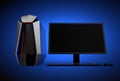 Gaming computer isolated on blue background