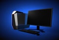 Gaming computer isolated on blue background