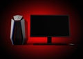 Gaming computer isolated on red background