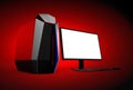 Gaming computer isolated on red background