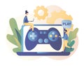 Gaming concept. People gamers playing online video game. Modern flat cartoon style. Vector illustration on white
