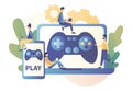 Gaming concept. People gamers playing online video game. Modern flat cartoon style. Vector illustration on white