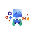 Gaming console, computer screen and game controller vector Illustration on a white background Royalty Free Stock Photo