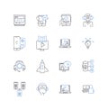 Gaming consoles line icons collection. PlayStation, Xbox, Nintendo, Sega, Atari, Commodore, GameCube vector and linear