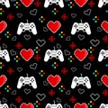 Gaming Controller and Hearts Seamless Pattern