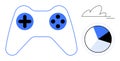 Gaming Controller with Pie Chart and Cloud Element Data and Online Interaction Royalty Free Stock Photo