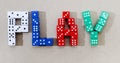 gaming dice in different colors spelling play Royalty Free Stock Photo