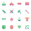 Gaming elements collection, flat icons set