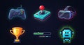 Gaming Elements - Controller, Joystick, VR Headset, Trophy, Loading Bar, Pixel Robot Royalty Free Stock Photo