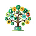 Gaming Evolution Tree: An Abstract Visualization of Technological Advancements in Video Games Royalty Free Stock Photo
