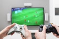 Gaming game play video on tv or monitor. Gamer concept. Royalty Free Stock Photo