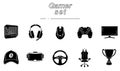 Gaming glyph icon set. Esports equipment. Computer Game devices. Silhouette symbols. Vector isolated illustration