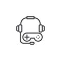 Gaming headphones and joystick line icon