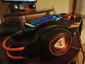 Gaming headset with orange lights