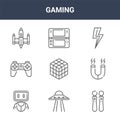 9 gaming icons pack. trendy gaming icons on white background. thin outline line icons such as game controller, magnet, handheld