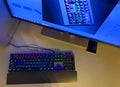 The gaming keyboard shines with multi-colored keys
