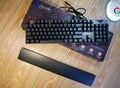 The gaming keyboard shines with multi-colored keys