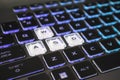 Gaming keys illumination, keyboard close-up