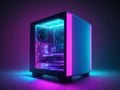 Gaming Pc Computer Cabinet with Cooling Fan And RGB LED Lighting In Gradient Dark Background Royalty Free Stock Photo