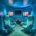 Gaming room using two game chairs cyan blue synthe, Generative AI Royalty Free Stock Photo