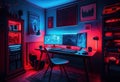 Gaming room withhardware and quipment colored.illustration. AI generative Royalty Free Stock Photo