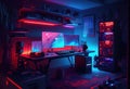 Gaming room withhardware and quipment colored.illustration. AI generative Royalty Free Stock Photo