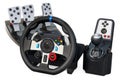 Gaming steering wheel with foot pedal and vibration feedback, 3D rendering Royalty Free Stock Photo