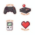 Gaming Stickers - Controller, Joystick, Handheld Console, Pixel Heart Royalty Free Stock Photo