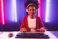 Gaming streamer, African girl playing online fighting with Esport. Tastemaker.