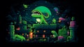 gaming style background with a dragon pixel dinosaur