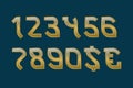 Gaming stylized golden numbers with currency signs of dollar and euro