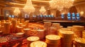 gaming tables with casino gold coins